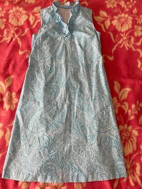 J.McLaughlin Blue and White Paisley sleeveless dress with Ruffle V-neck SZ 2